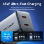 Vention Cargador de Pared GaN FCDH0-EU 2xUSB-C 45W Gris Antracita